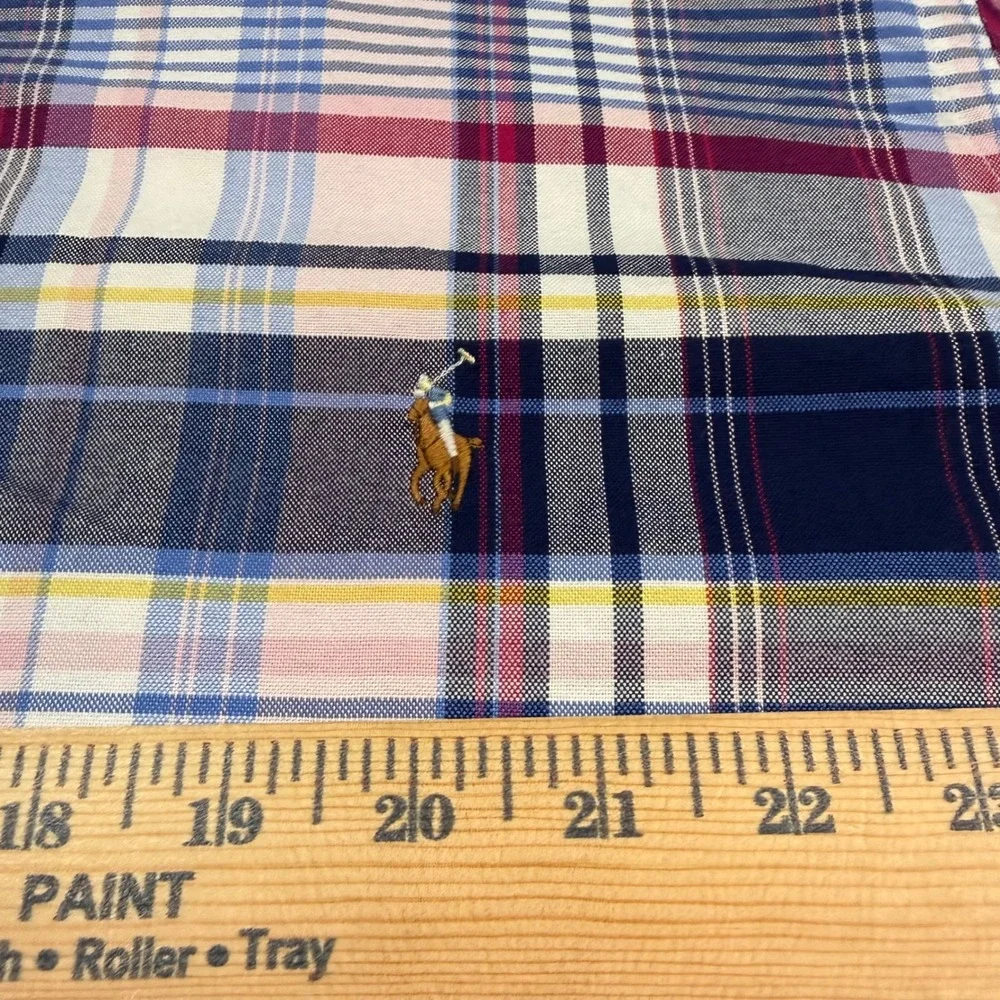 Polo Ralph Lauren‎ Mens 2XB Big Plaid Button Down Shirt Blue Pink Yellow Cotton